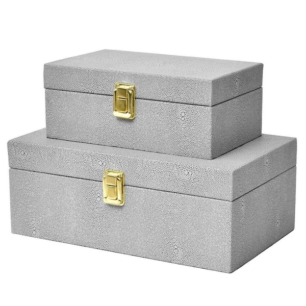 Gray 11 in. x 4.3 in. Faux Leather Decorative Boxes Set of 2 with Lids ...