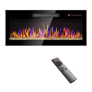 4.3 in. W Tempered Glass Front Wall Mounted Electric Fireplace with Remote and LED Light Heater in Black
