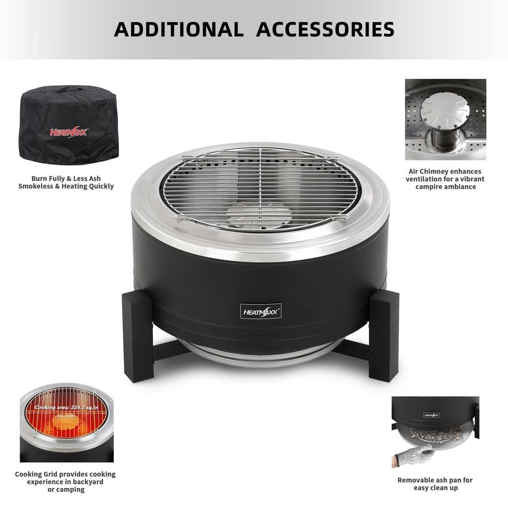 Black Circular Wood-Burning Free-Standing Fire Pit with Ash Drawer