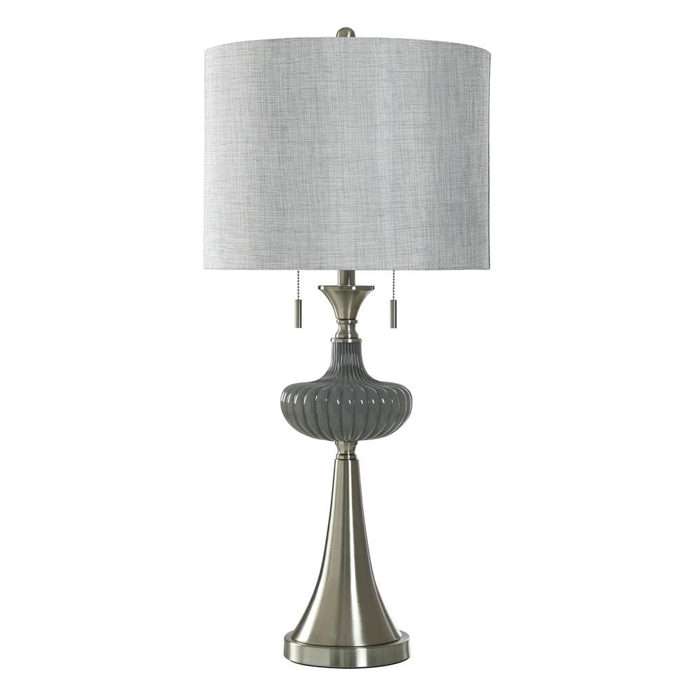 StyleCraft Heathered Grey Table Lamp with Gray Linen Shade 35 in