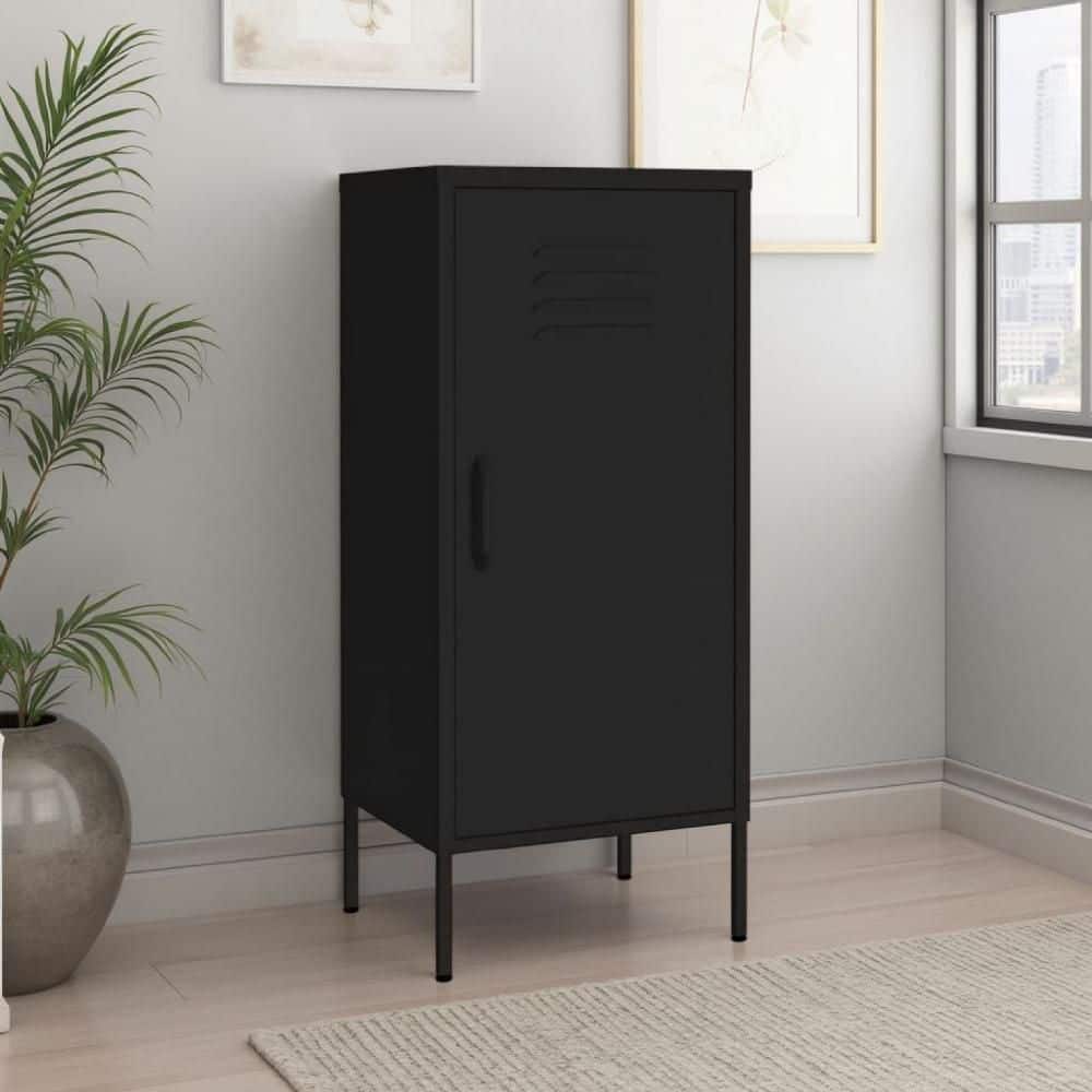 Benjara Modern Matte Black Steel 40 in. Tall Storage Cabinet with1