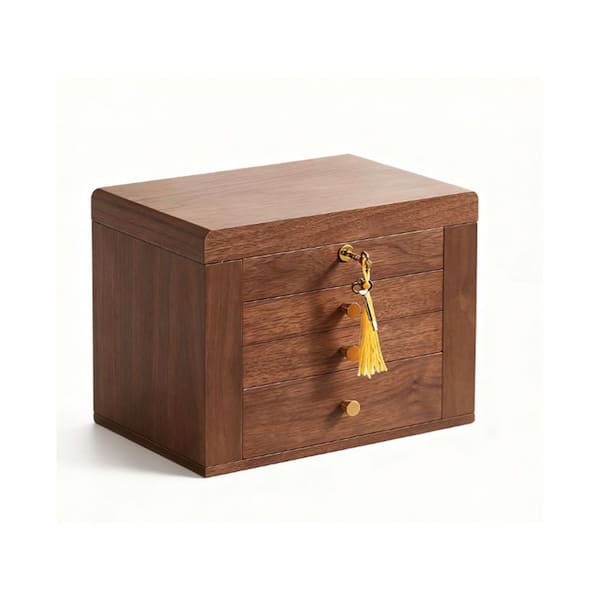 4 Layer 8"D x 12"W x 9"H Brown Rectangular Wood Jewelry Organizer