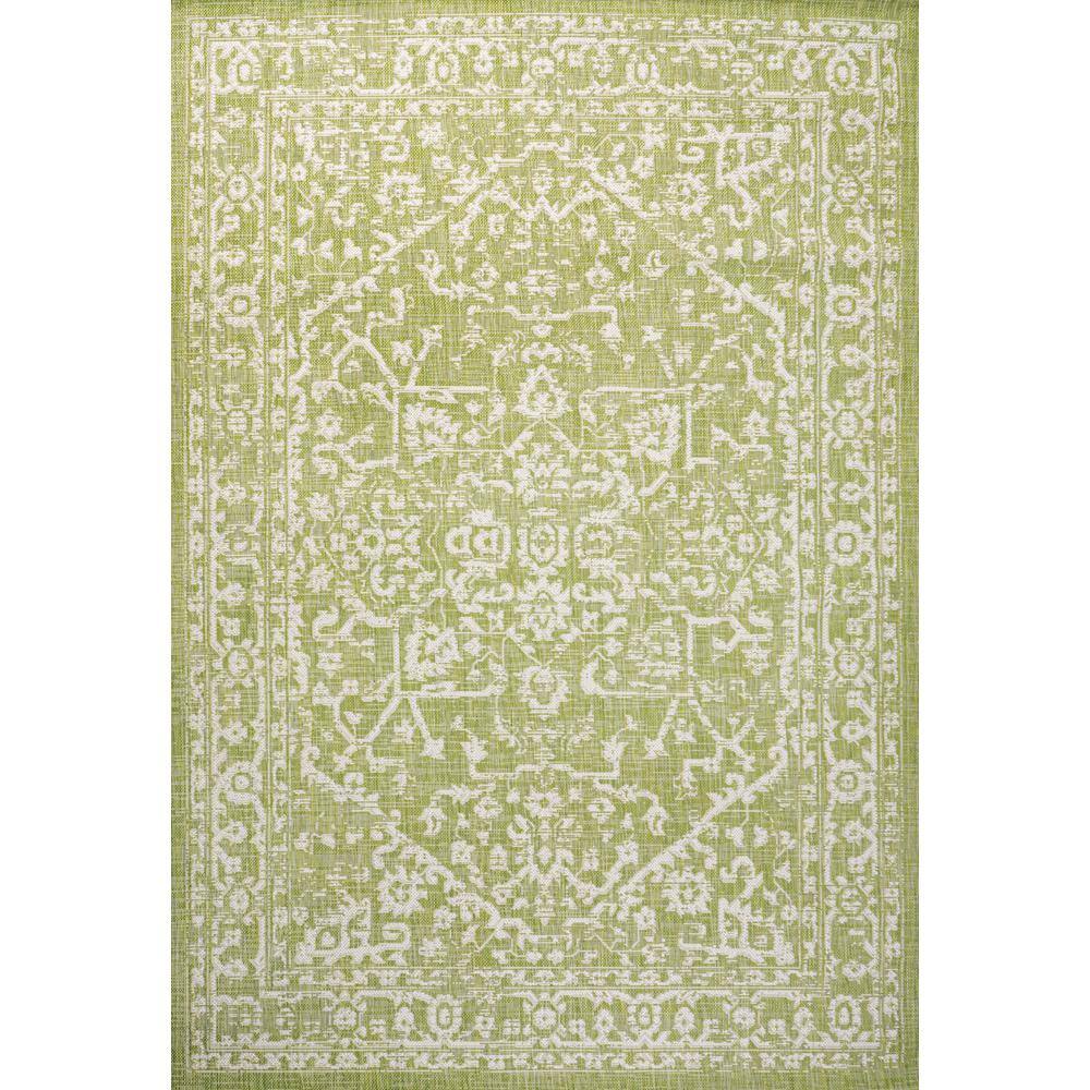 Green and Cream Synthetic Medallion Flat Woven Area Rug