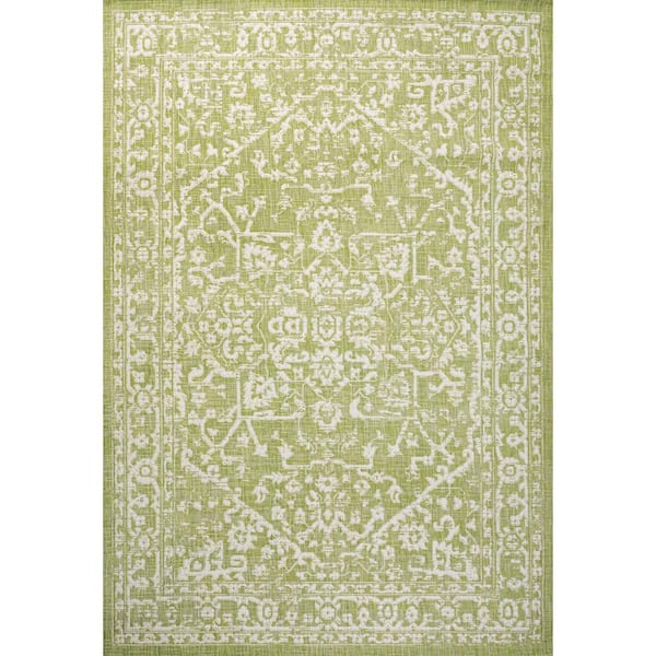 Malta Bohemian Medallion Textured Weave Green/Cream 9 ft. x 12 ft. Indoor/Outdoor Area Rug