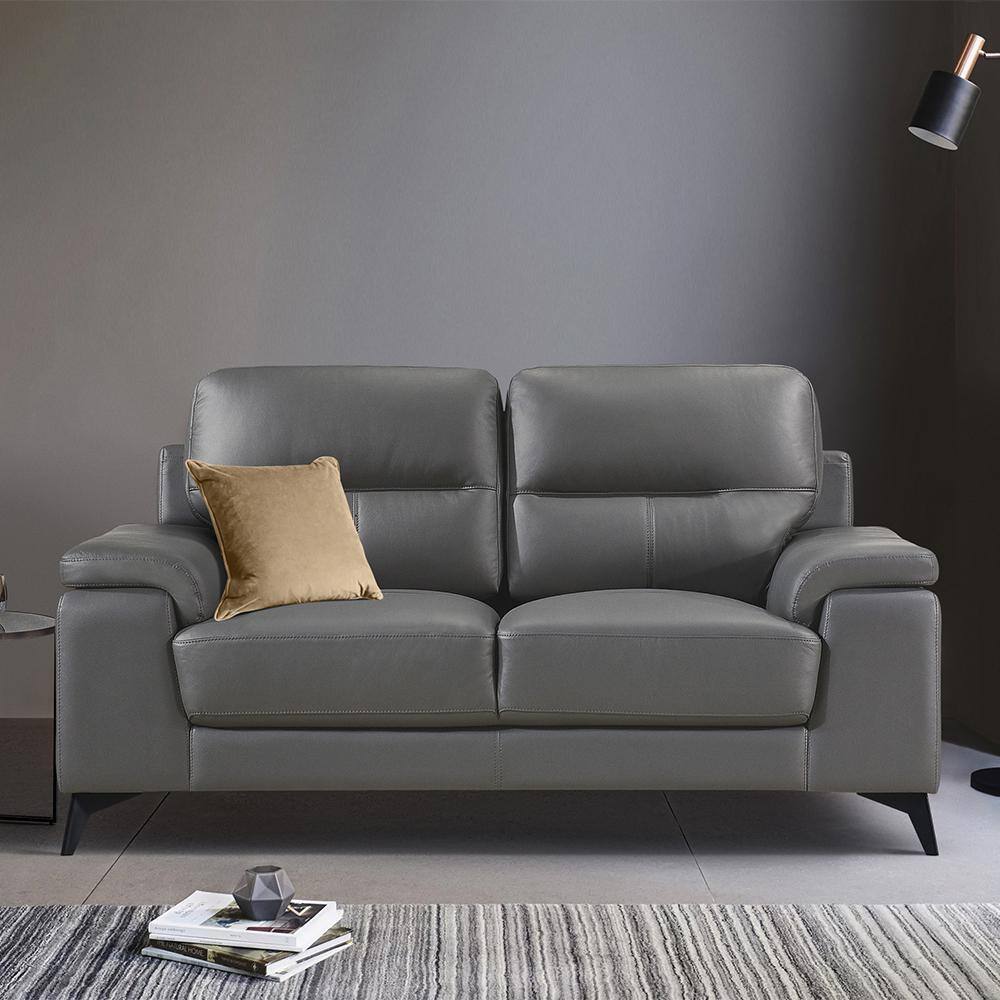 Contemporary Gray Faux Leather Loveseat with Black Metal Legs