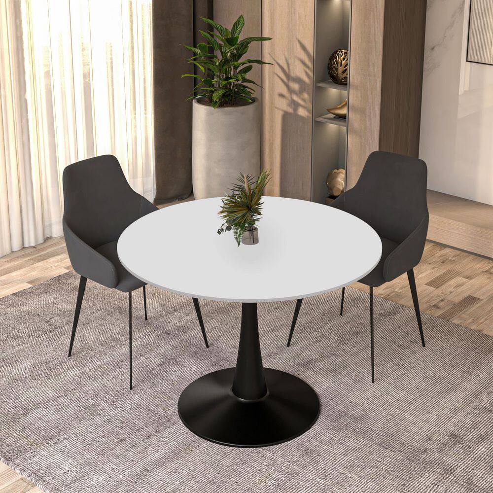 Bristol 40 in. Round Dining Table Modern MDF Wood in White Tabletop in Black Stainless Steel Metal Pedestal Base Seats 4 price history on PriceWatchPro