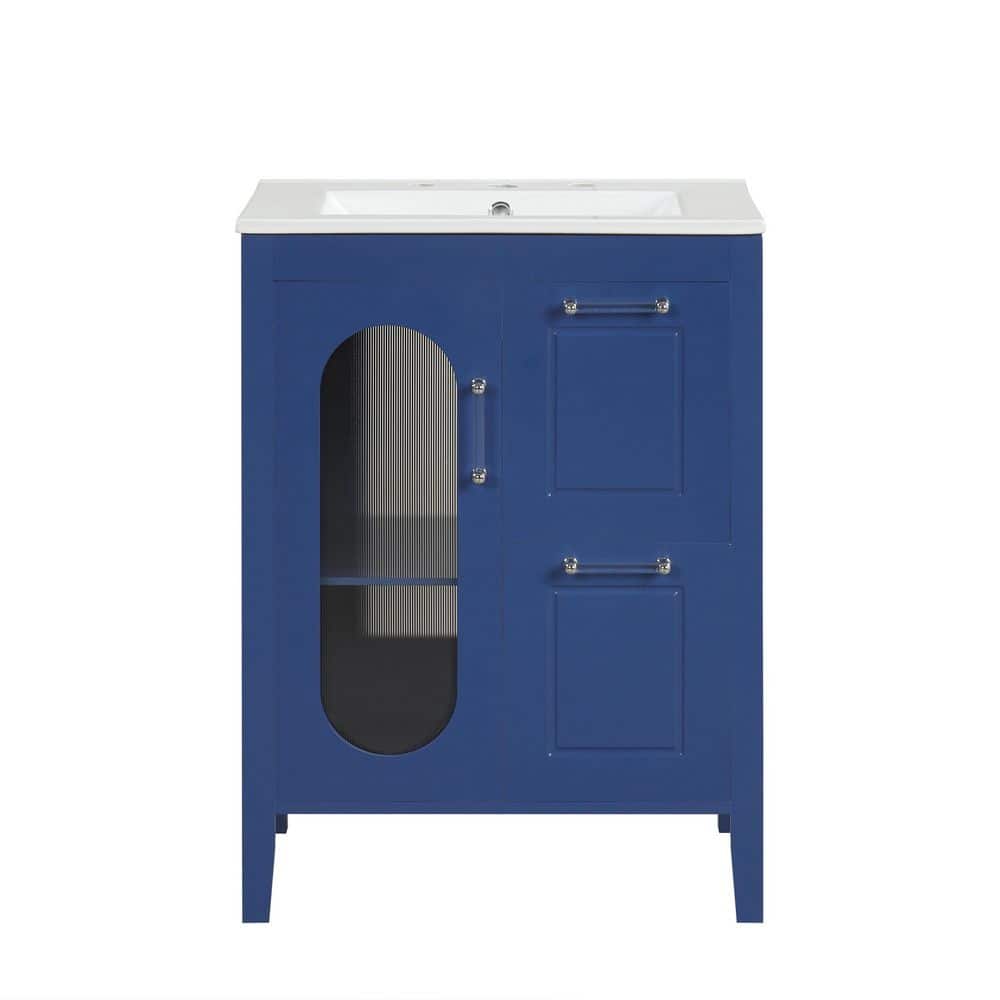 24 in. Single Sink Freestanding Blue Bath Vanity with White Ceramic Top, 2 Drawers, Adjustable Shelf price history on PriceWatchPro