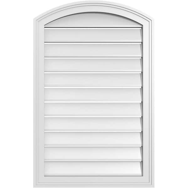 Ekena Millwork 22 in. x 32 in. Arch Top Surface Mount PVC Gable Vent: Decorative with Brickmould Frame