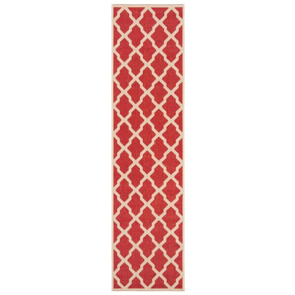 Beach House Red/Creme2 ft. x 8 ft. Trellis Geometric Indoor/Outdoor Runner Rug