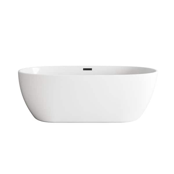 Unbranded Timeless Home 70 in. x 33.5 in. Soaking Bathtub with Center Drain in Glossy White with Matte Black Trim