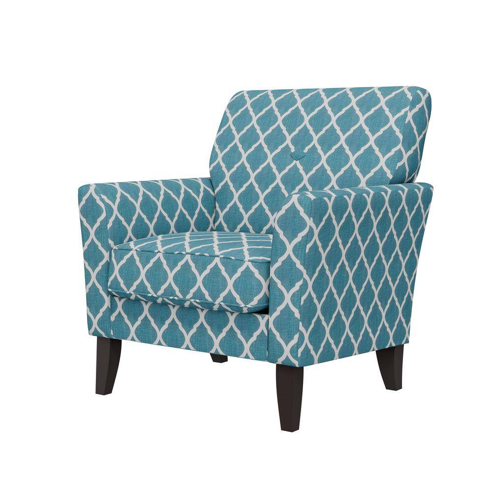 Turquoise Trellis Linen Blend Flared Arm Accent Chair