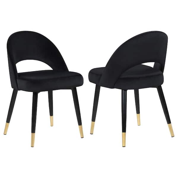 Lindsey Black Velvet Upholstered Open Back Side Chair (Set of 2)