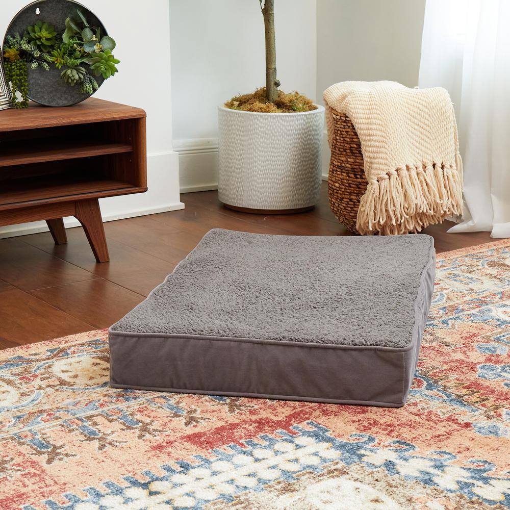 Small Gray Sherpa Orthopedic Dog Bed with Microfiber Cover