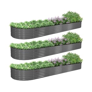 12 ft. x 3 ft. x 1.5 ft Metal Oval Round Galvanized Raised Garden Bed for Vegetables & Flowers Outdoor in Gray(3 Pack)