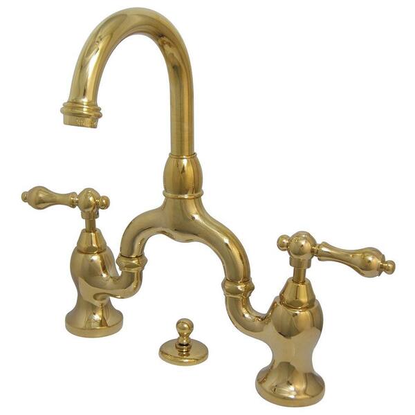 Kingston Brass 8 in. Widespread 2-Handle High-Arc Bridge Bathroom Faucet in Polished Brass