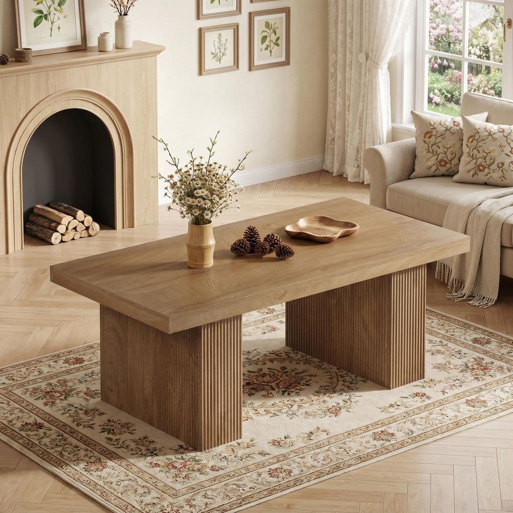 Allan 47.24 in. W x 23.62 in. D Brown Rectangle MDF Coffee Table with Thick Base, Center Table for Living Room price history on PriceWatchPro