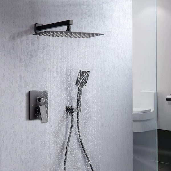 Oval Shower Head Single-Handle 1-Spray Pressure Balance Shower Faucet in Matte Black (Valve Included)