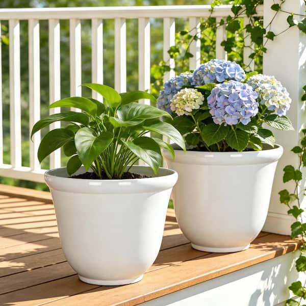 Felicia Large Cream Resin Round Planter Lightweight with Drainage Holes (16 in. L x 16 in. W x 16 in. H) (2-Pack)