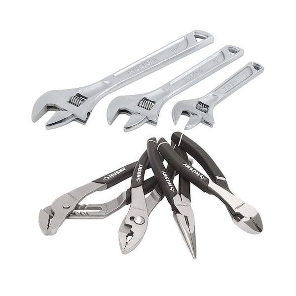 Husky 3-Piece, Double Speed Adjustable Wrench Set and 4-Piece Pliers Set
