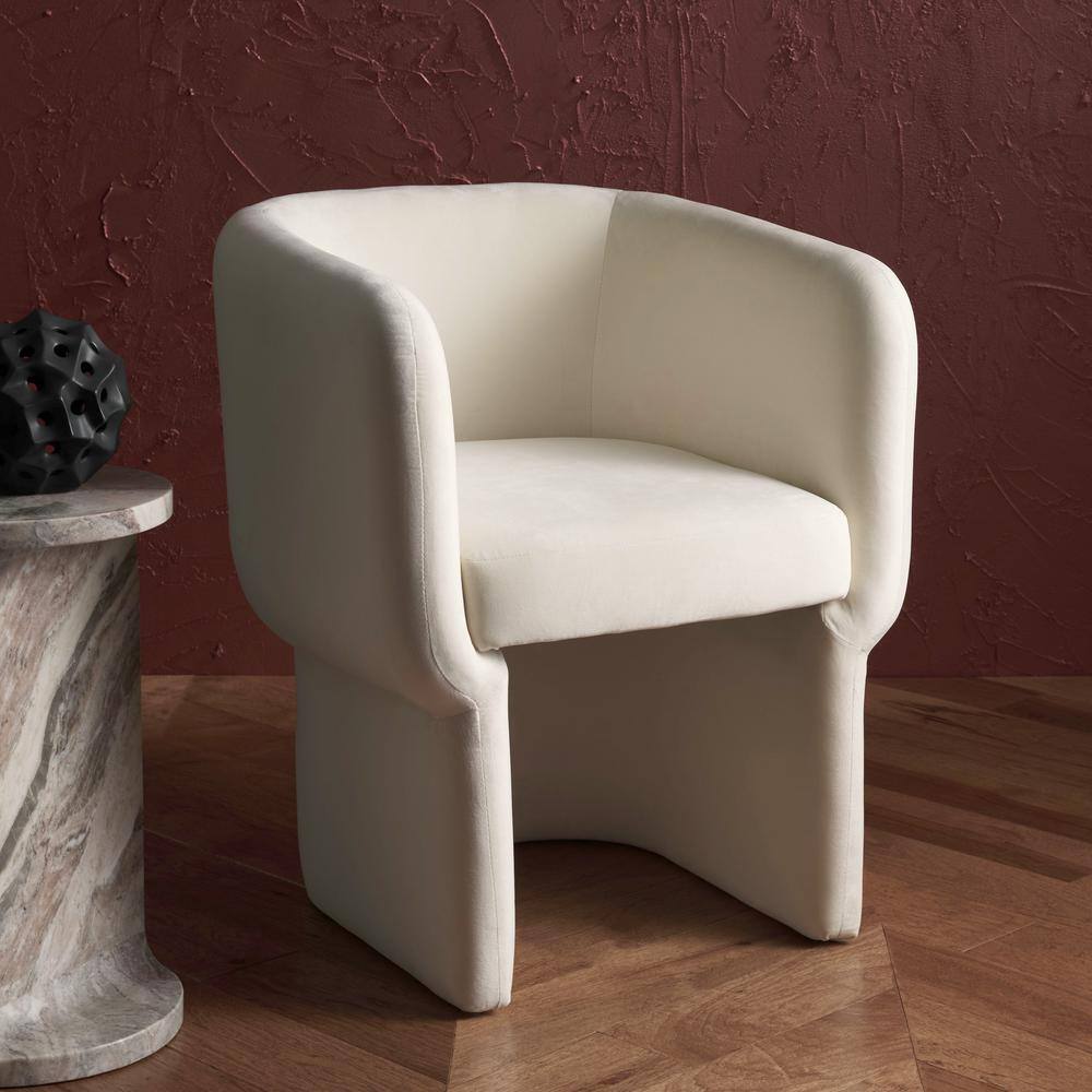 Cream Velvet Upholstered Barrel Back Dining Chair