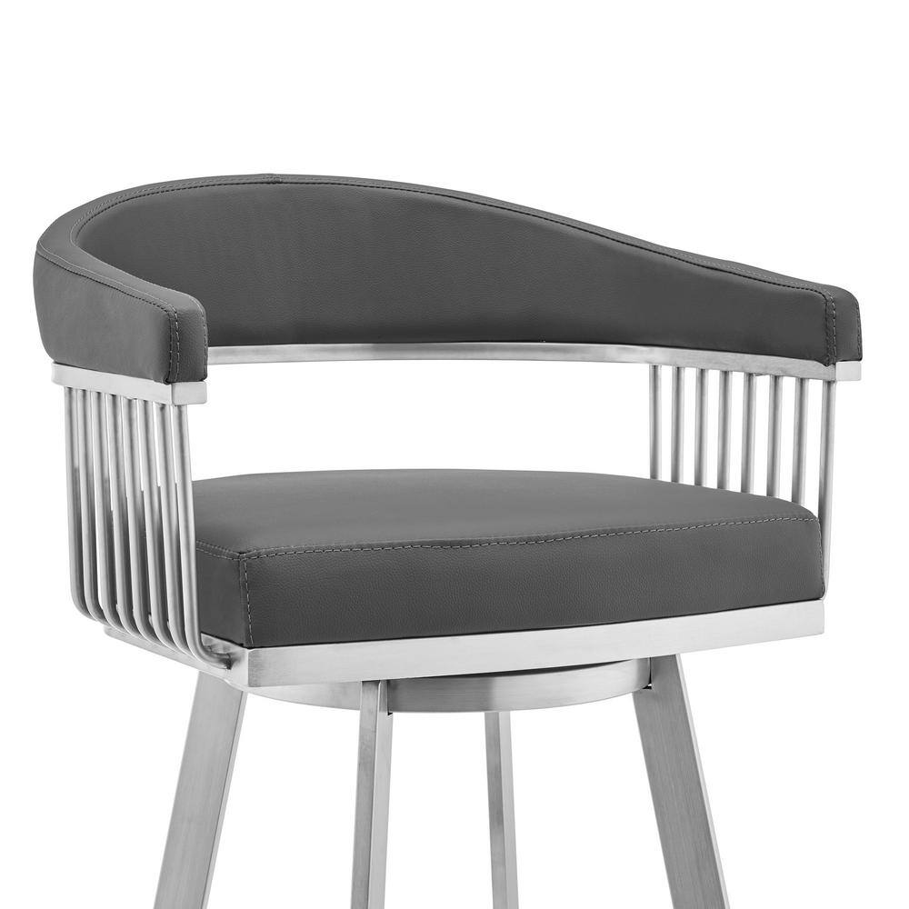Gray Faux Leather and Stainless Steel Swivel Bar Stool