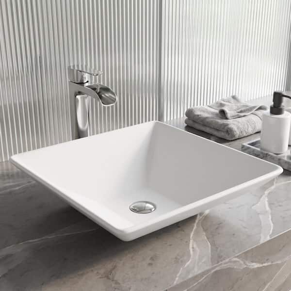 VIGO Hibiscus Modern White Matte Stone 16 in. L x 16 in. W x 5 in