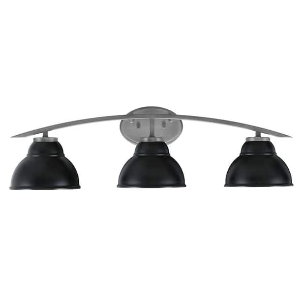 Unbranded Siena 29 in. 3-Light Vanity Light Graphite with Matte Black Metal Shades