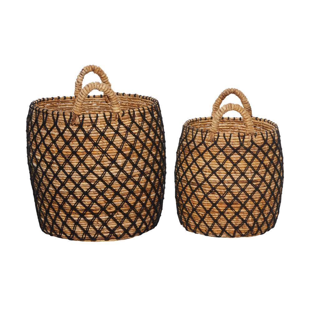 Brown Round Banana Leaf Storage Basket Set, 19"