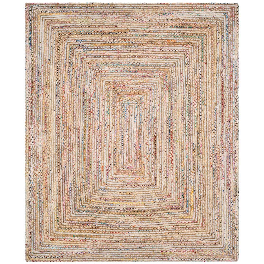 Beige and Multicolor Handmade Cotton Braided Area Rug 9' x 12'