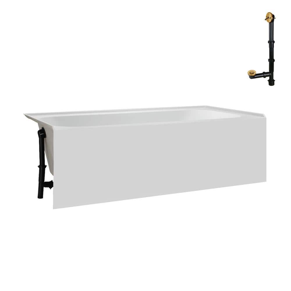 Glossy White Acrylic Alcove Bathtub with Brushed Gold Trim