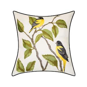 Indoor and Outdoor Embroidered Birds 18 in. x 18 in. Decorative Pillow