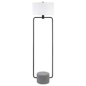 63 in. Black and White 1 1-Way (On/Off) Column Floor Lamp for Living Room with Cotton Drum Shade