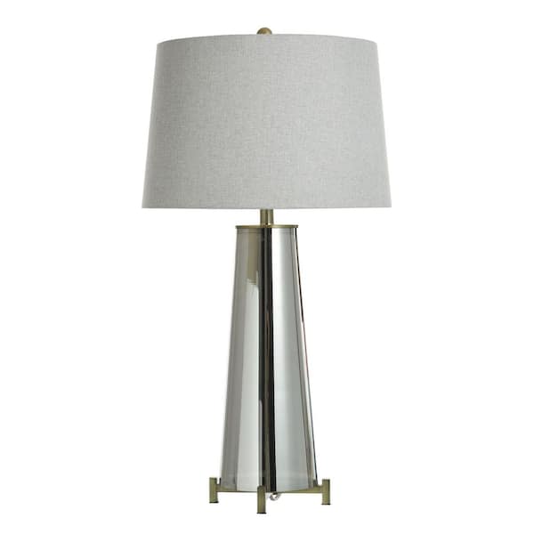 StyleCraft Grey Smoke Table Lamp with Gray Linen Shade 33 in.