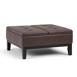 Dover 36 in. Contemporary Square Storage Ottoman in Chocolate Brown Faux Leather
