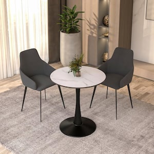 Round Dining Table 24 in. MDF Wood Tabletop with Black Steel Pedestal Seats 4 Bristol Series in Natural Wood