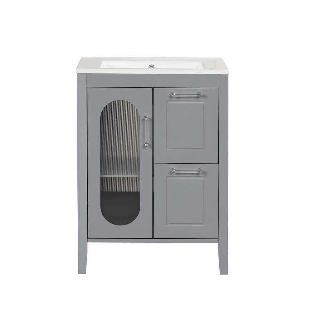 24 in. Single Sink Freestanding Gray Bath Vanity with White Ceramic Top price history on PriceWatchPro