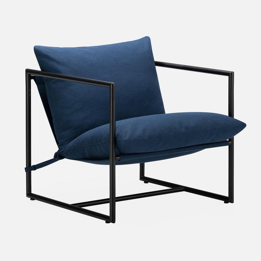 Navy Metal Framed Sling Accent Chair with Cushions