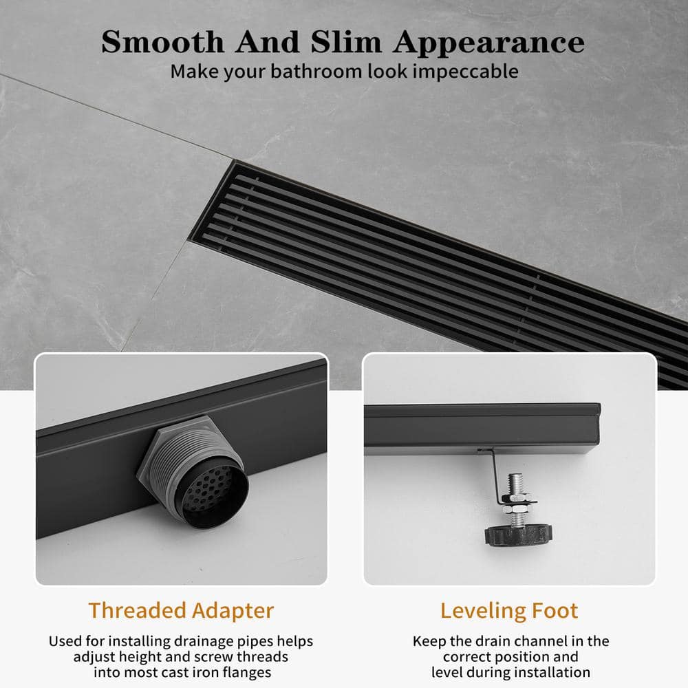 24" Matte Black Stainless Steel Linear Shower Drain