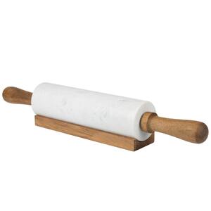 Deluxe 18 in. Natural Marble Rolling Pin with Wood Handles and Cradle