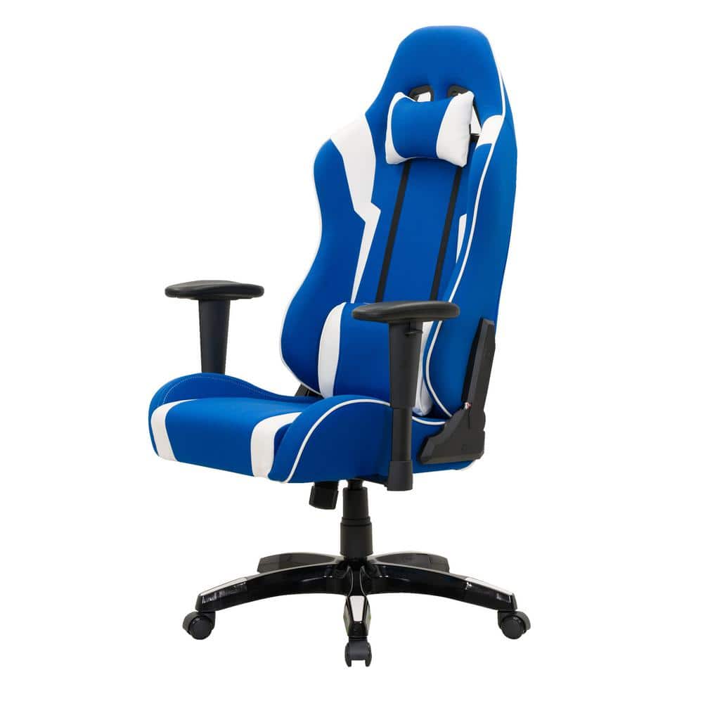 High-Performance Blue and White Ergonomic Gaming Chair with Adjustable Features