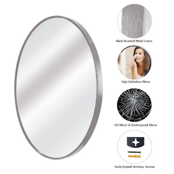 42 in. Silver Round Mirror Large Wall Mounted Circle Mirror Metal