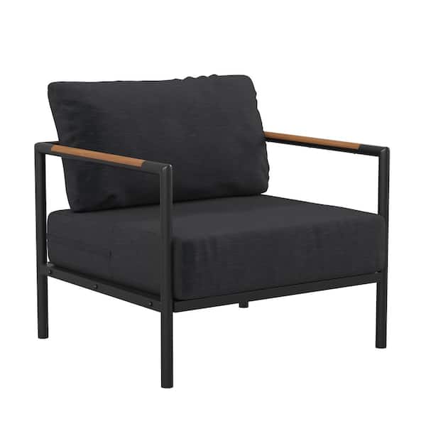 TAYLOR + LOGAN Black Steel Outdoor Lounge Chair in Gray