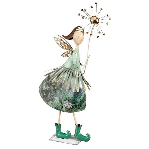 Evergreen 33 in. Metal Fairy with Lily of Valley Statuary.
