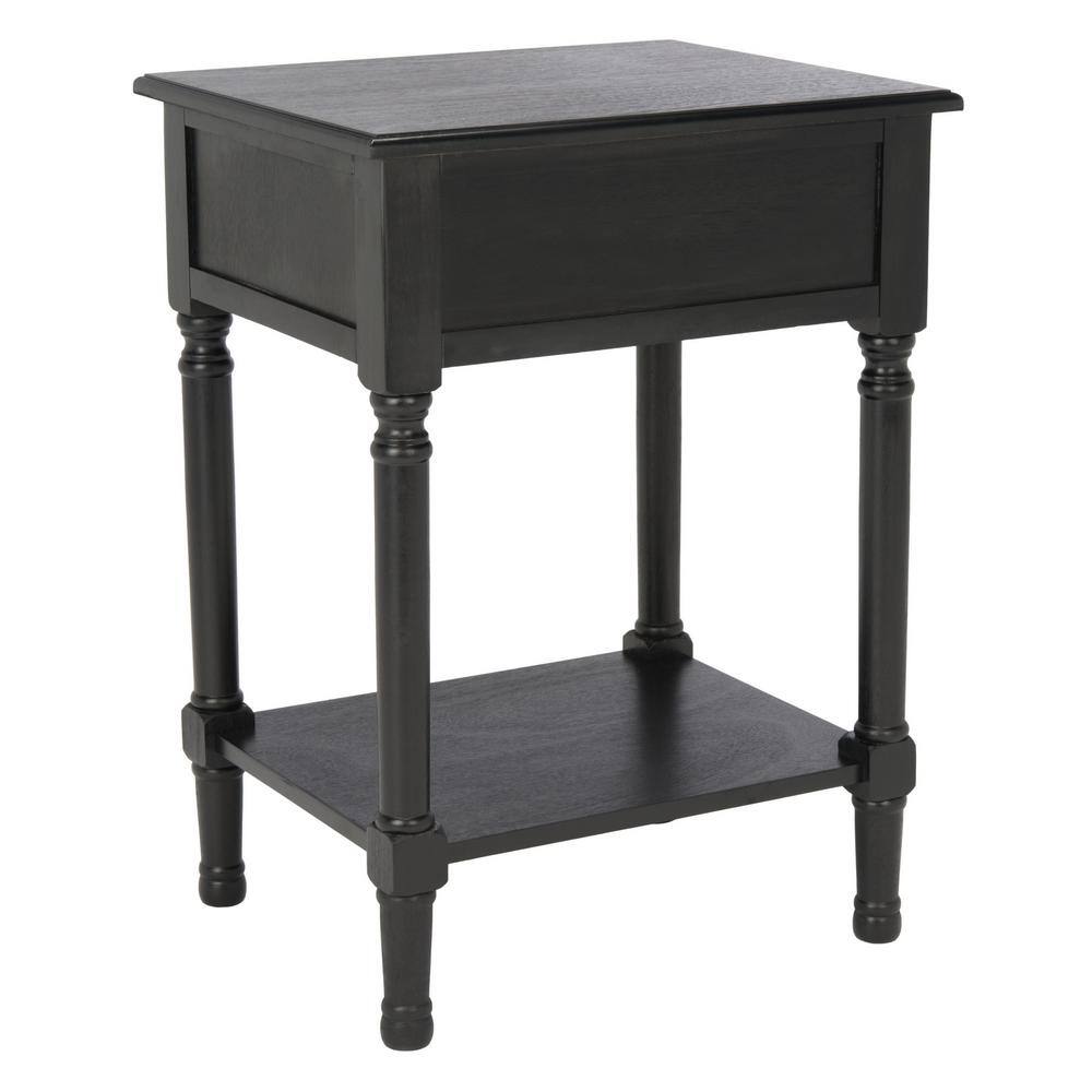 Whitney Black Wood Rectangular Accent Table with Storage