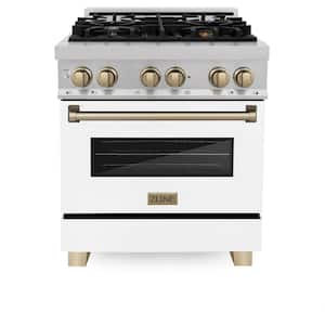 Autograph Edition 30 in. 4 Burner Dual Fuel Range in Fingerprint Resistant Stainless, White Matte and Champagne Bronze