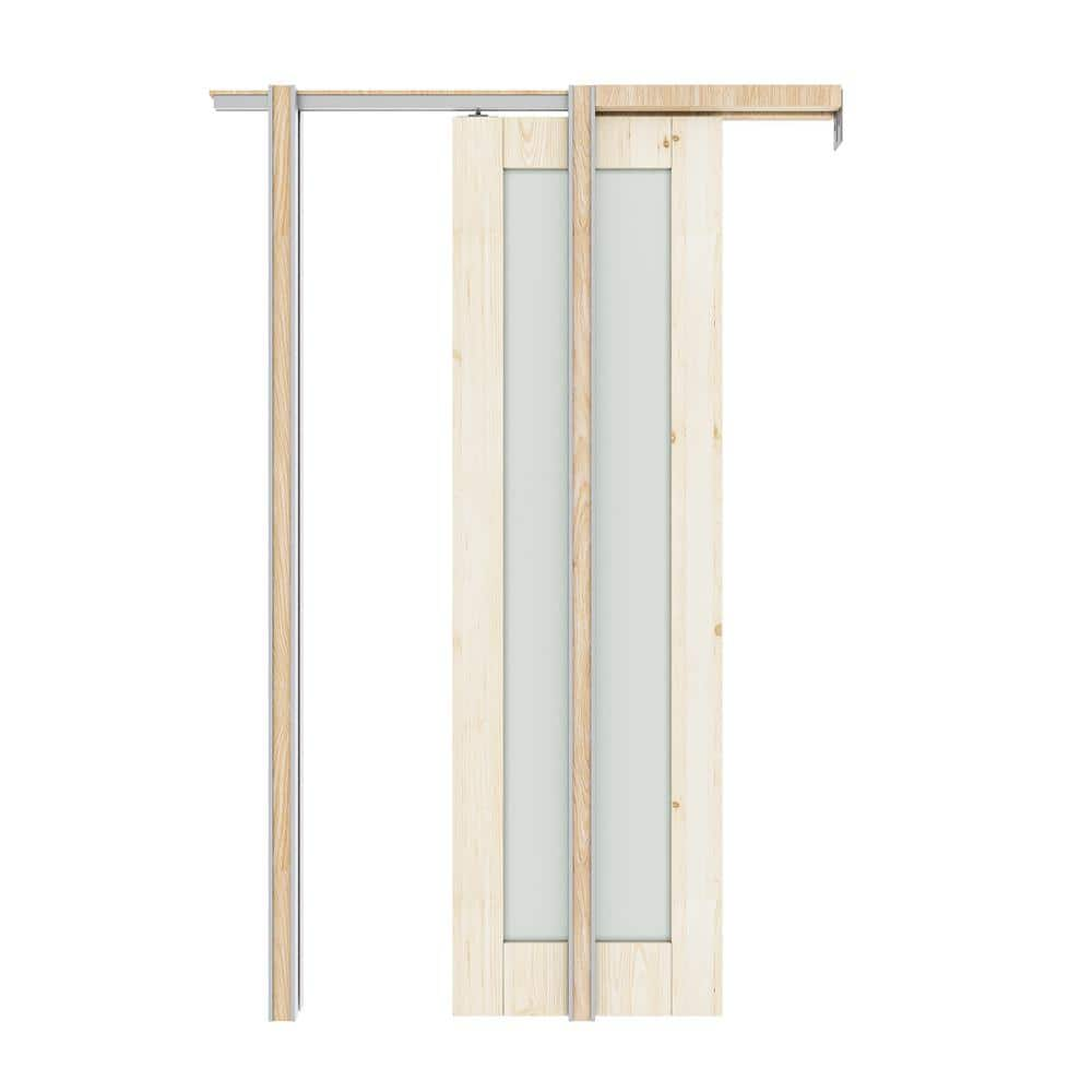 ARK DESIGN 24 in. x 80 in. 1-Lite Frosted Glass Solid Core Pine Wood ...