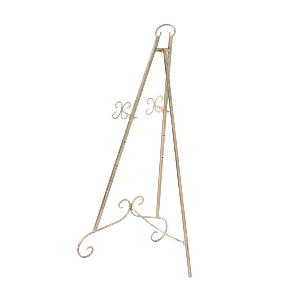 Gold Metal Scroll Adjustable Floor Easel with Chain Support