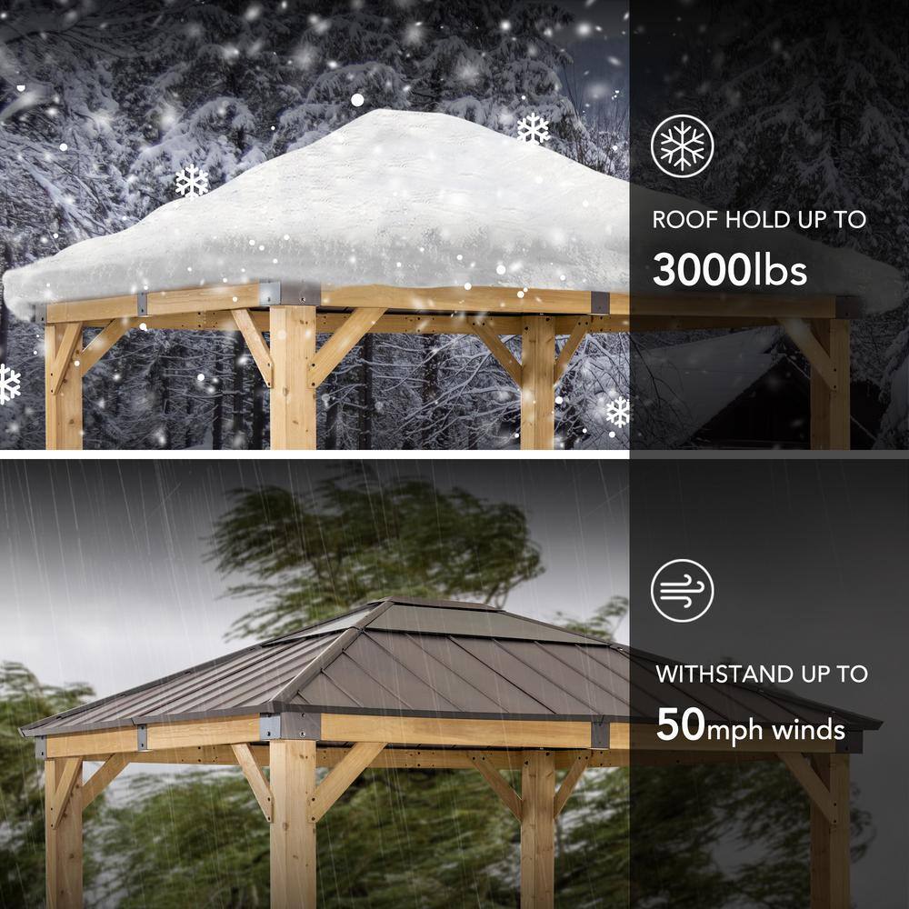 Sunjoy 11 x 11 ft. Cedar Framed Gazebo with Brown Steel and Polycarbonate Roof