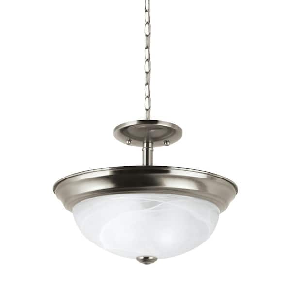 Generation Lighting Windgate 13 in. 2-Light Brushed Nickel Semi-Flush Mount Convertible Pendant with LED Bulbs