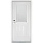 36 in. x 80 in. Low-E Blinds Between Glass White Right-Hand Inswing 1/2 Lite Clear Fiberglass Prehung Front Door